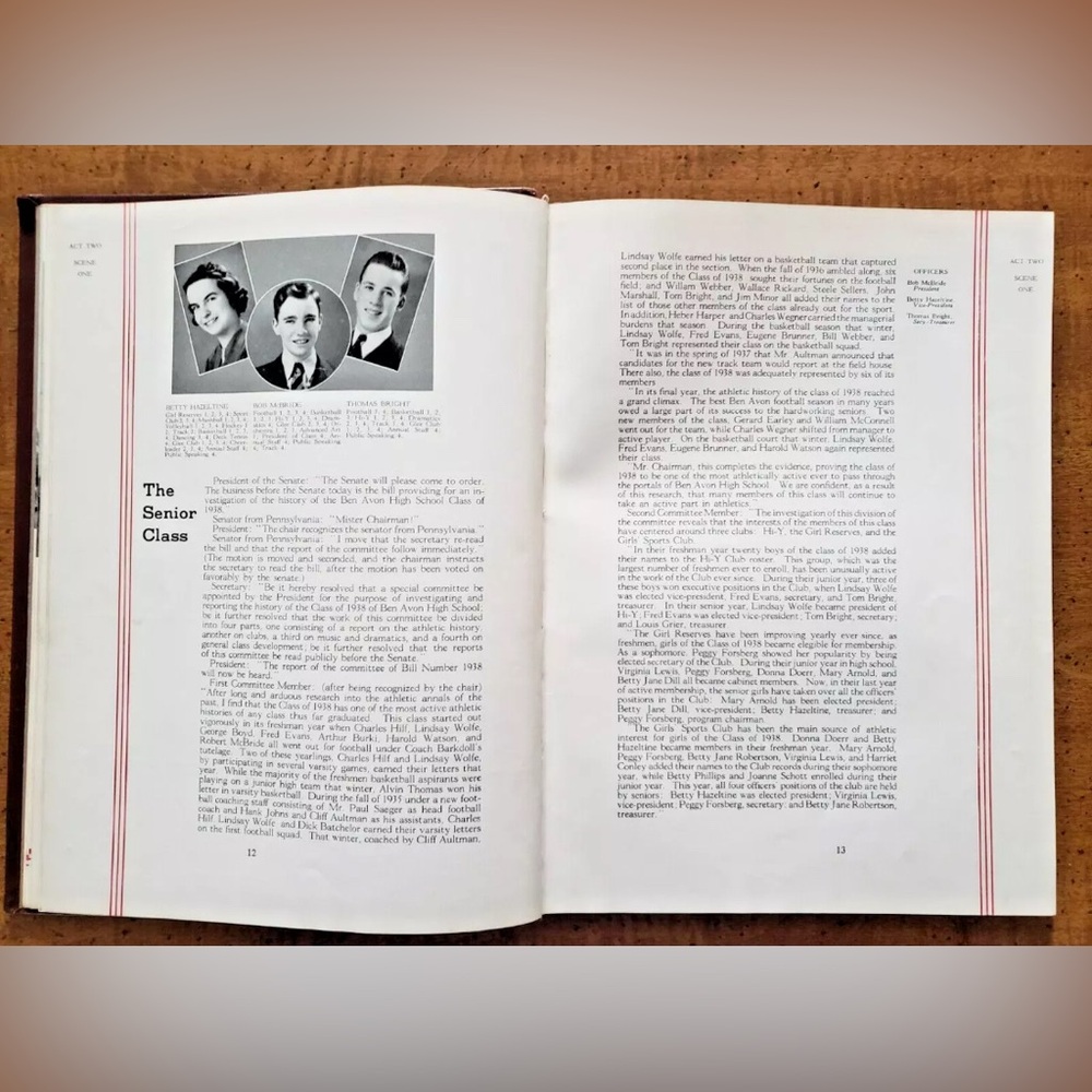 1938 "THE DE REBUS" BEN AVON HIGH SCHOOL YEARBOOK, BEN AVON, PA - Picture 7 of 8